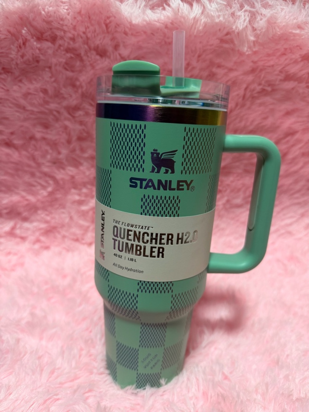 Stanley Mint Green Check Quencher H2.0 Tumbler with Handle